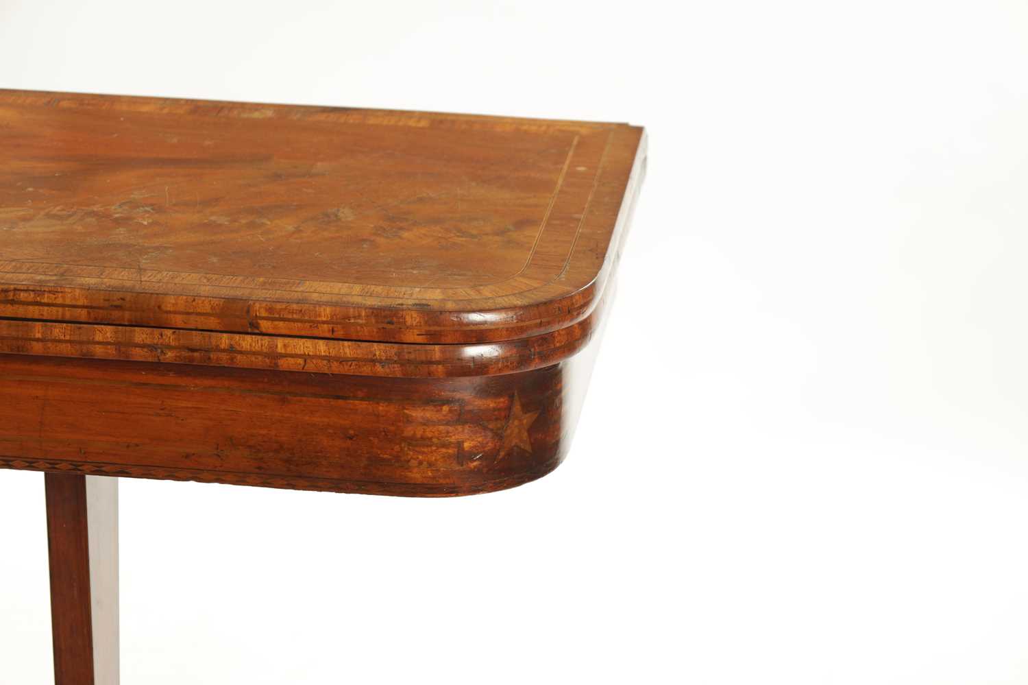 A REGENCY FIGURED MAHOGANY AND INLAID CARD TABLE - Image 3 of 10