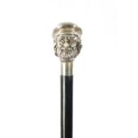 A 20TH CENTURY ITALIAN SILVER PLATE FIGURAL TOPPED WALKING STICK