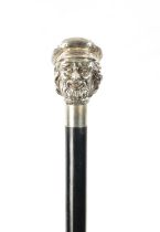 A 20TH CENTURY ITALIAN SILVER PLATE FIGURAL TOPPED WALKING STICK