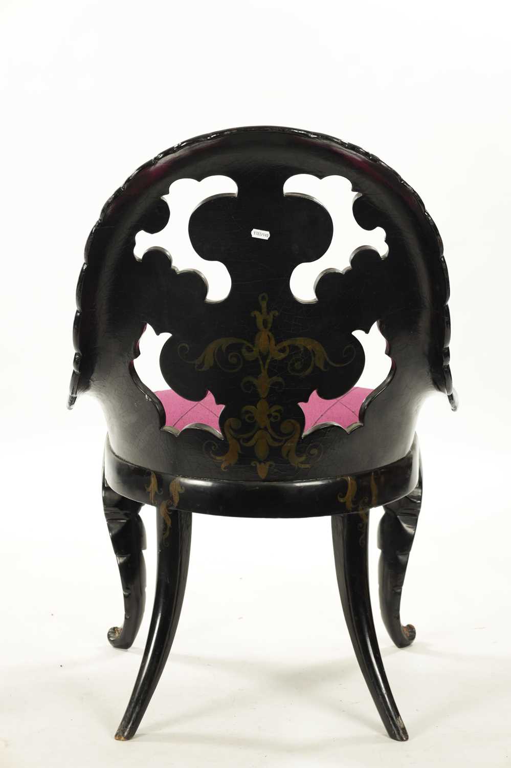 JENNENS & BETTRIDGE BIRMINGHAM / LONDON. A 19TH CENTURY PAPER MACHIER LACQUERWORK ARMCHAIR - Image 8 of 8