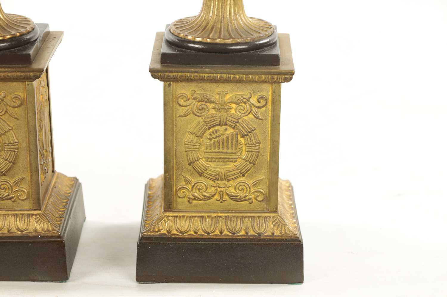 A PAIR OF 19TH CENTURY BRONZED GILT CAST IRON URNS - Image 3 of 9