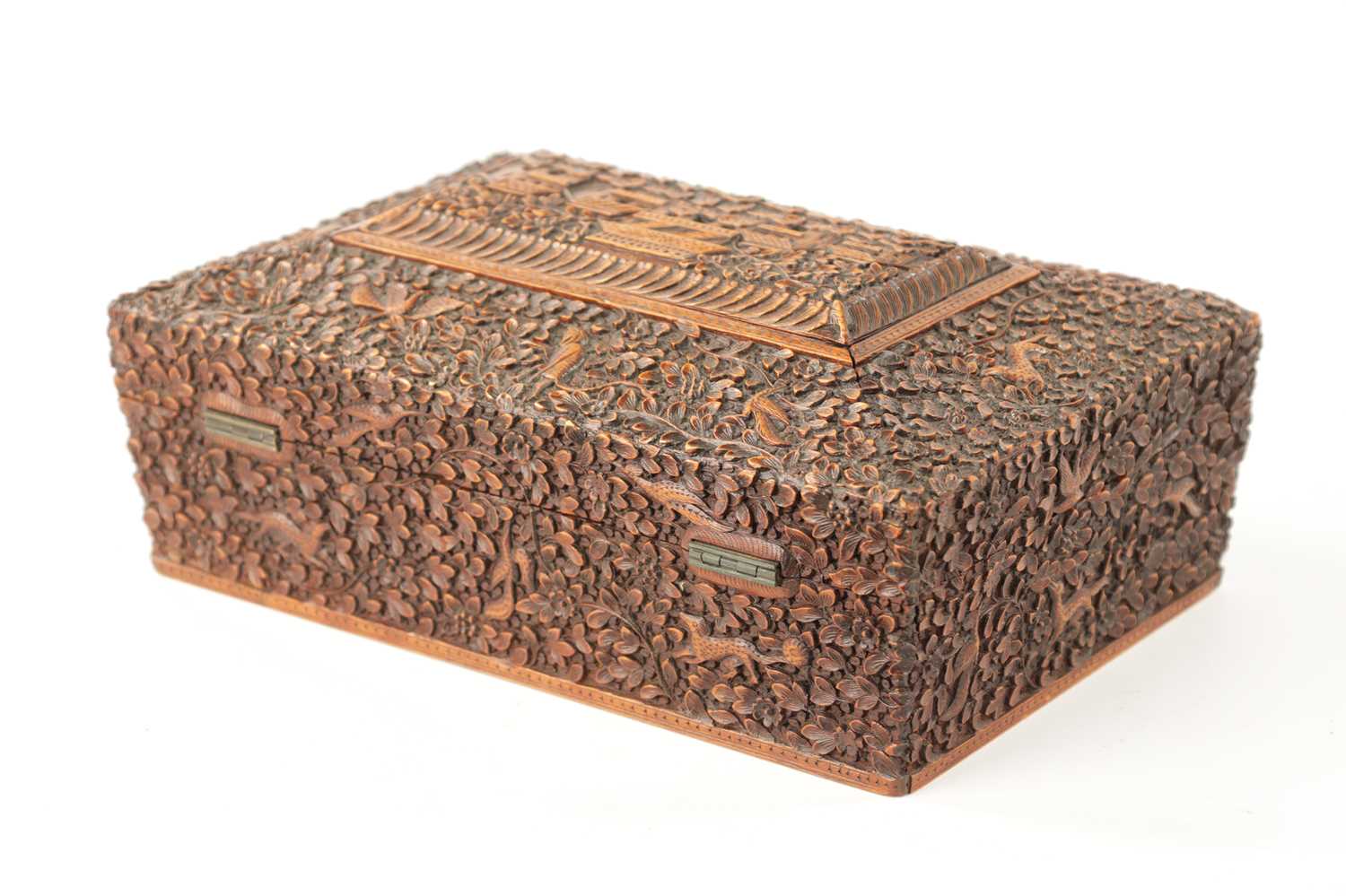 A 19TH CENTURY INDIAN CARVED HARDWOOD SEWING BOX - Image 11 of 14