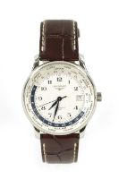 A GENTLEMAN’S LONGINES MASTER COLLECTION GMT WORLD TIME WRISTWATCH
