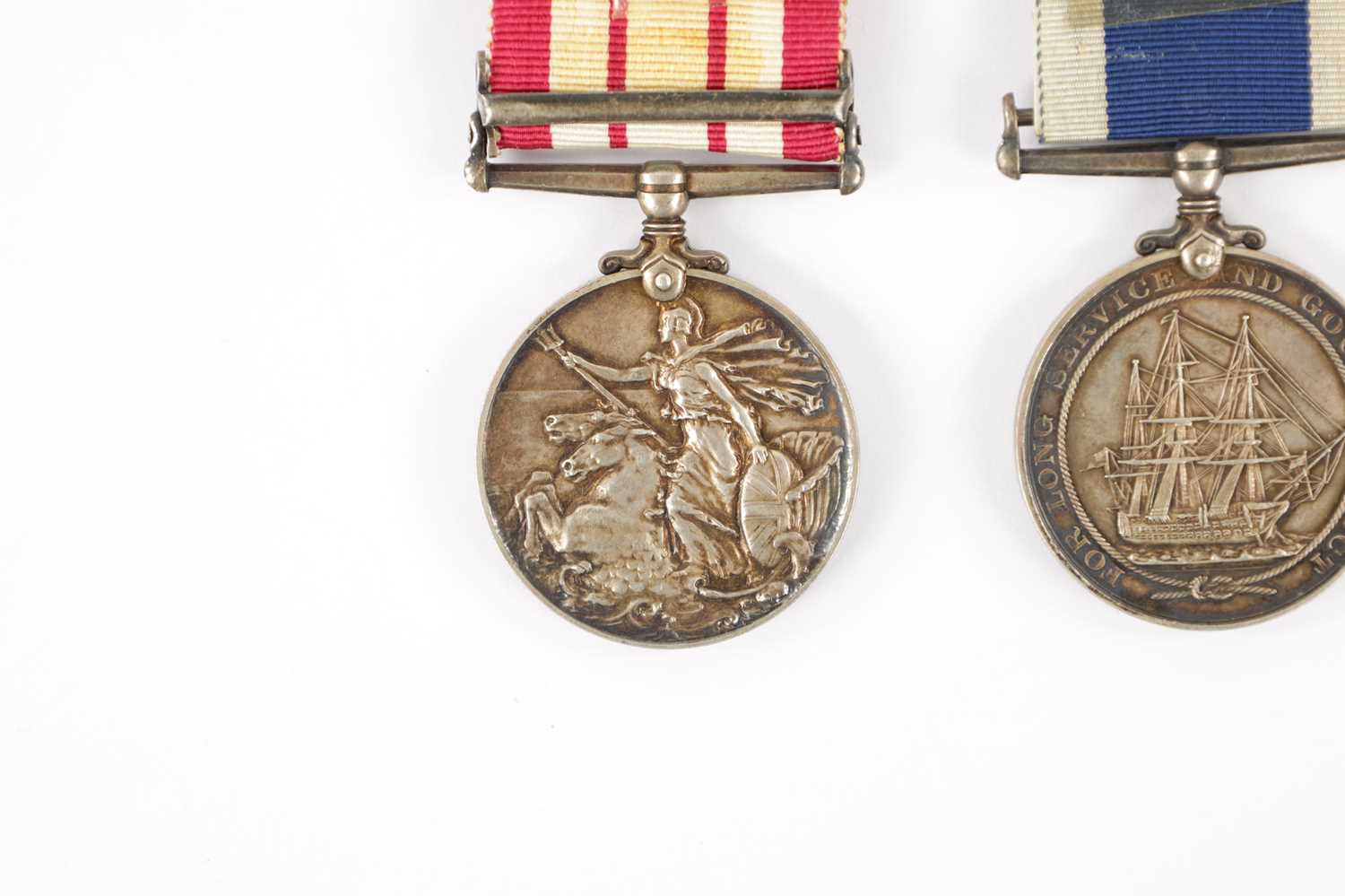 A GEORGE VI NAVAL GENERAL SERVICE MEDAL WITH PALESTINE 1936-1939 CLAPS AND ROYAL NAVY LONG SERVICE - Image 7 of 8