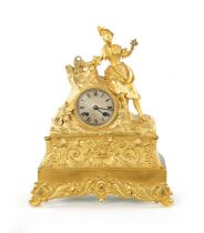 A MID 19TH CENTURY FRENCH ORMOLU FIGURAL MANTEL CLOCK