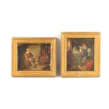 AFTER TENIERS. A SMALL PAIR OF 19TH CENTURY OIL ON PANELS