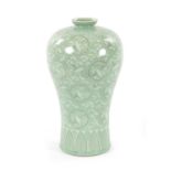 A SIGNED KOREAN CELADON CRACKLE GLAZED VASE