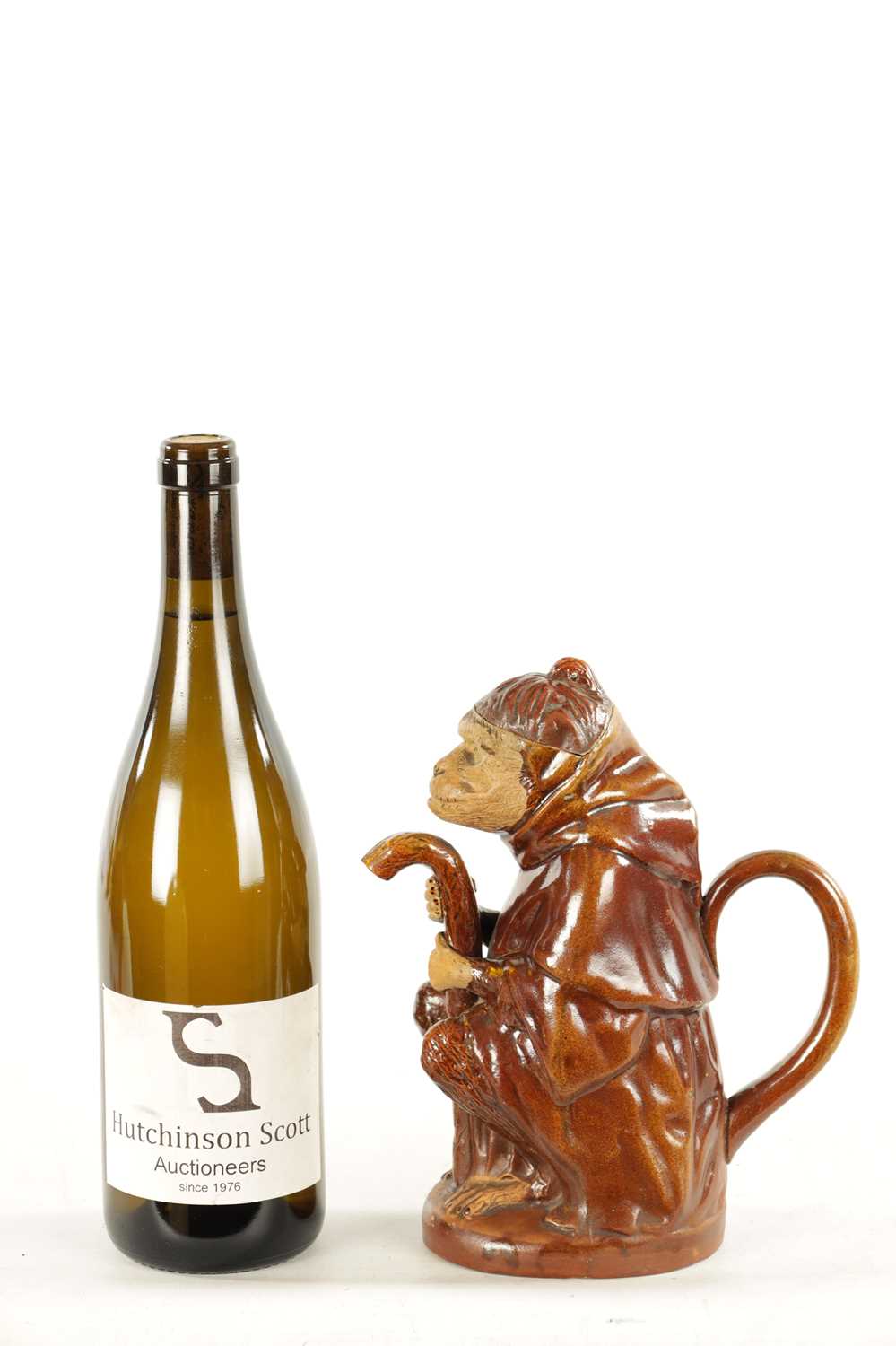 A 19TH CENTURY POTTERY MONKEY PITCHER JUG - Image 4 of 8