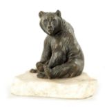 A 19TH CENTURY FILLED BRONZE BEAR ON MARBLE BASE POSSIBLY RUSSIAN