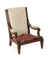 A WILLIAM IV MAHOGANY UPHOLSTERED LIBRARY CHAIR IN THE MANNER OF MARSH AND TATHAM