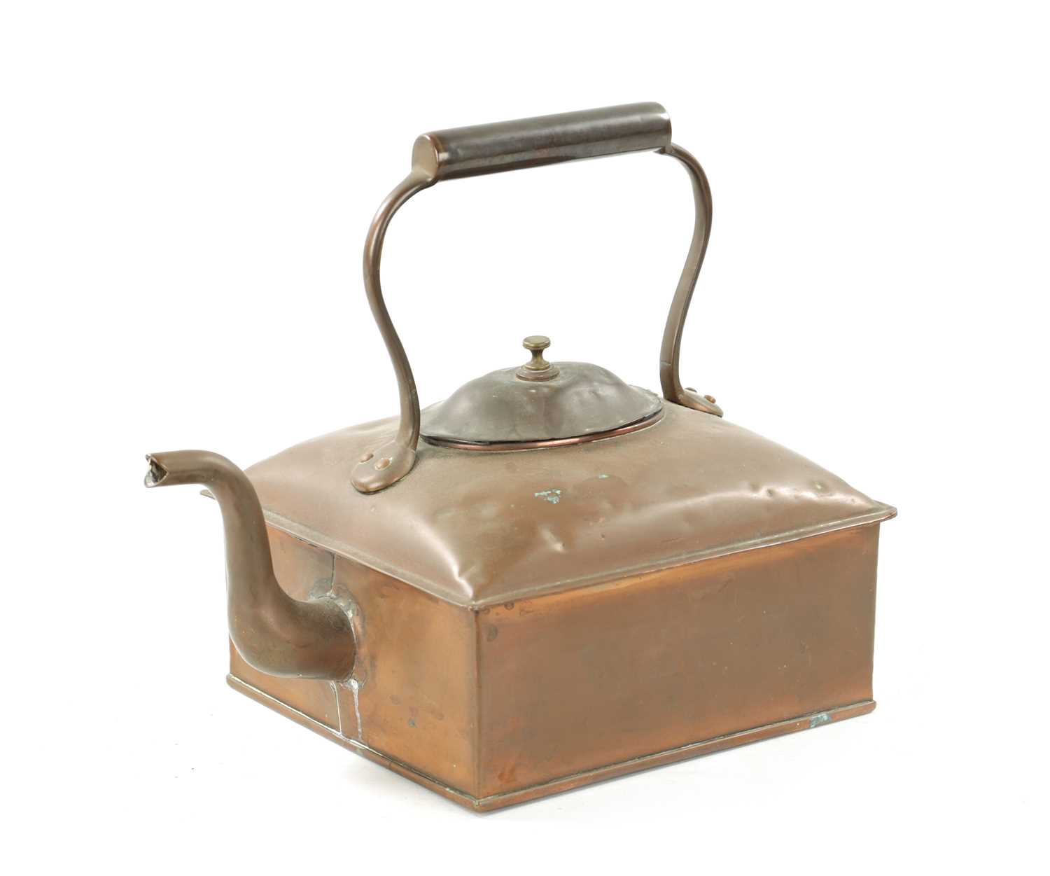 AN UNUSUAL 19TH CENTURY SQUARE COPPER KETTLE