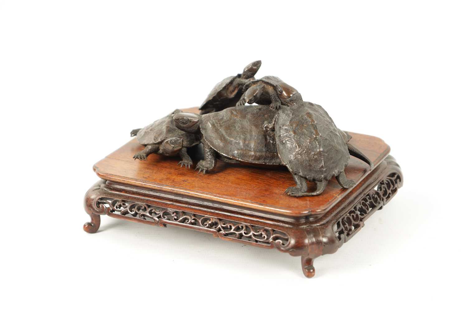 A FINE JAPANESE MEIJI PERIOD BRONZE SCULPTURE OF A GROUP OF TURTLES - Image 2 of 8