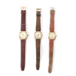 A COLLECTION OF THREE 1930’S 9CT GOLD CUSHION CASED WRISTWATCHES