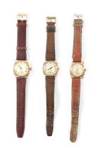 A COLLECTION OF THREE 1930’S 9CT GOLD CUSHION CASED WRISTWATCHES