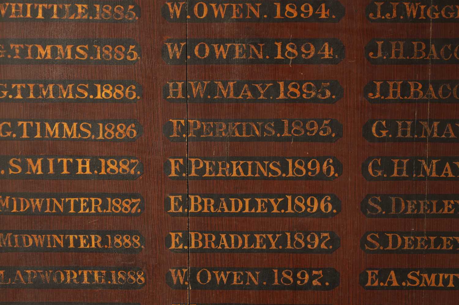 AN 19TH CENTURY PAINTED MASONIC PANEL OF MASONS NAMES AND DATES - Image 4 of 5