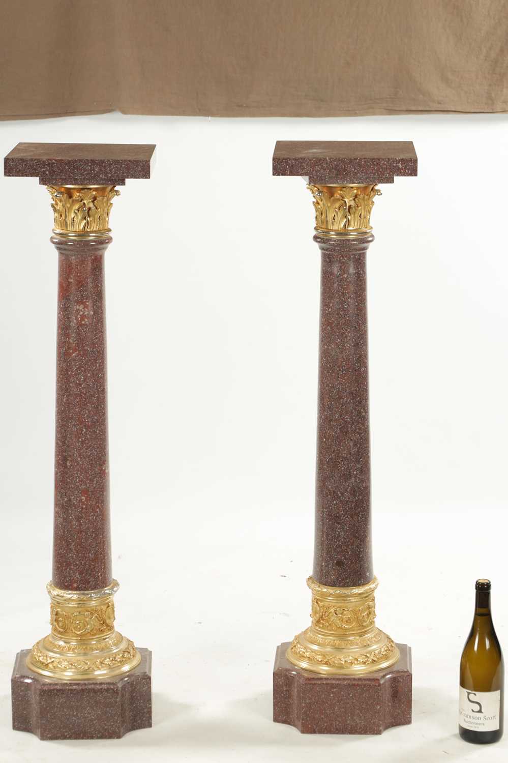 A PAIR OF 20TH CENTURY PORPHYRY TYPE AND ORMOLU MOUNTED COLUMNS - Image 2 of 7