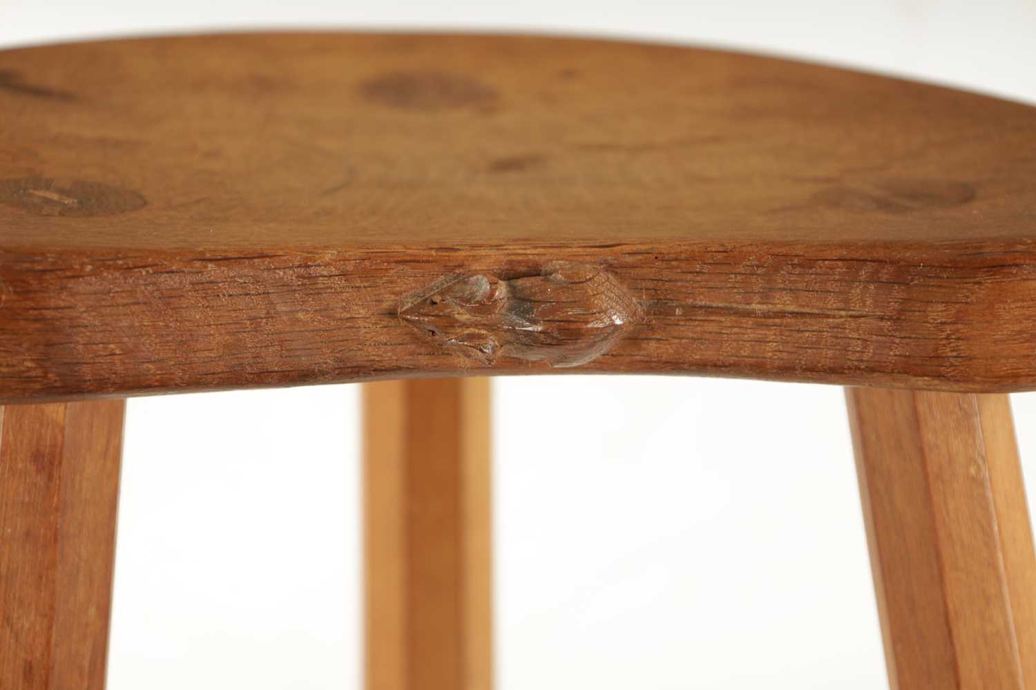 A ROBERT 'MOUSEMAN' THOMPSON AZED OAK THREE-LEGGED STOOL - Image 2 of 5