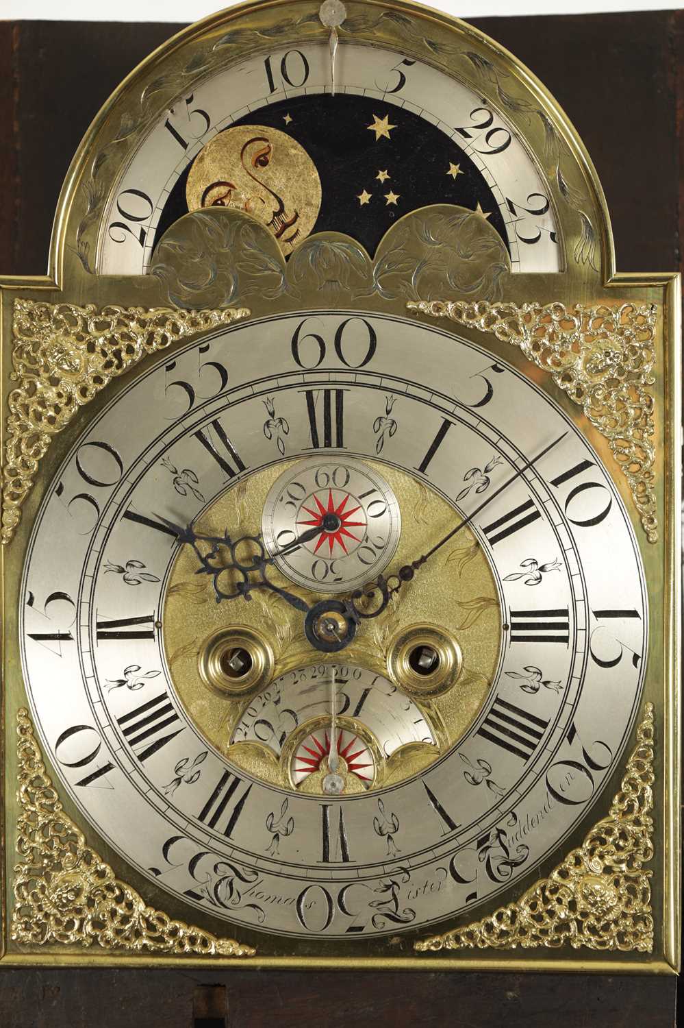 THOMAS LISTER, LUDDENDEN. A MID 18TH CENTURY EIGHT-DAY BRASS DIAL MOON ROLLER LONGCASE CLOCK - Image 2 of 8