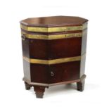 A RARE GEORGE III MAHOGANY OCTAGONAL TOP BRASS BOUND WINE COOLER