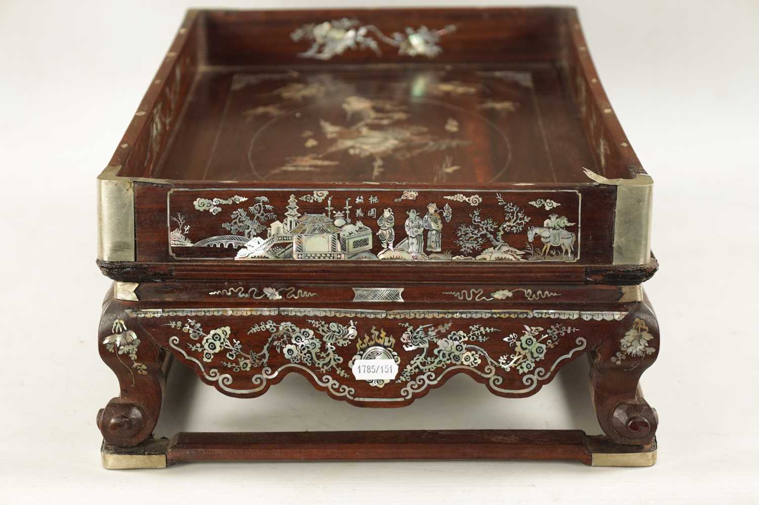 A 19TH CENTURY CHINESE HARDWOOD AND MOTHER OF PEARL INLAID TRAY ON STAND - Image 7 of 7