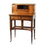 A FINE REGENCY BRASS INLAID ROSEWOOD BONHEUR DE JOUR IN THE MANNER OF JOHN MCLEAN