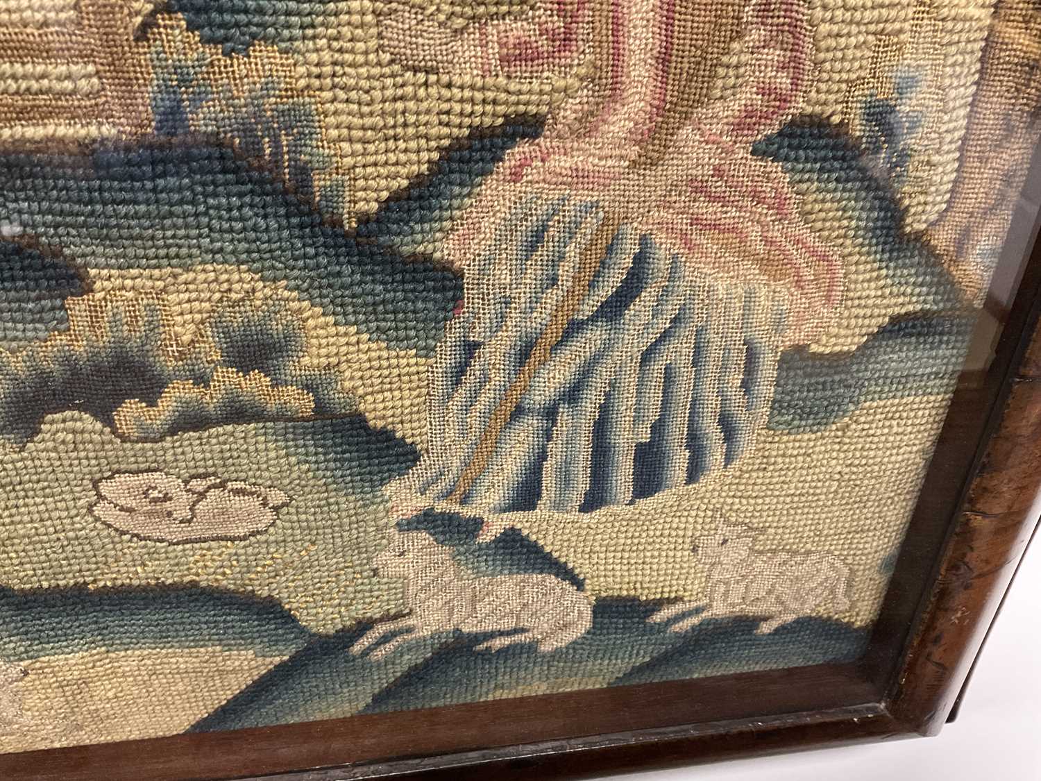 AN 18TH CENTURY WALNUT CUSHION FRAMED NEEDLEWORK PICTURE - Image 11 of 12