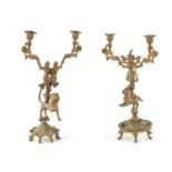 A PAIR OF 19TH CENTURY GILT BRASS INDIAN CANDELABRA