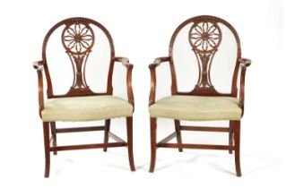 A PAIR OF 19TH CENTURY HEPPLEWHITE STYLE MAHOGANY ARMCHAIRS