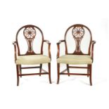 A PAIR OF 19TH CENTURY HEPPLEWHITE STYLE MAHOGANY ARMCHAIRS