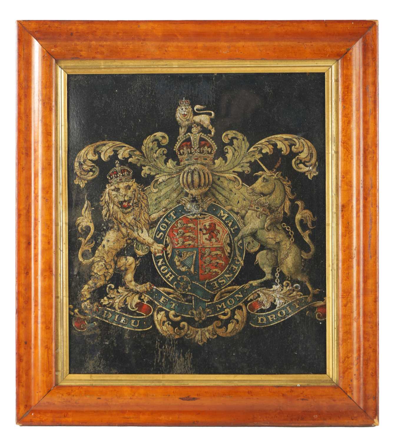 A 19TH CENTURY CRESTED LEATHER PANEL