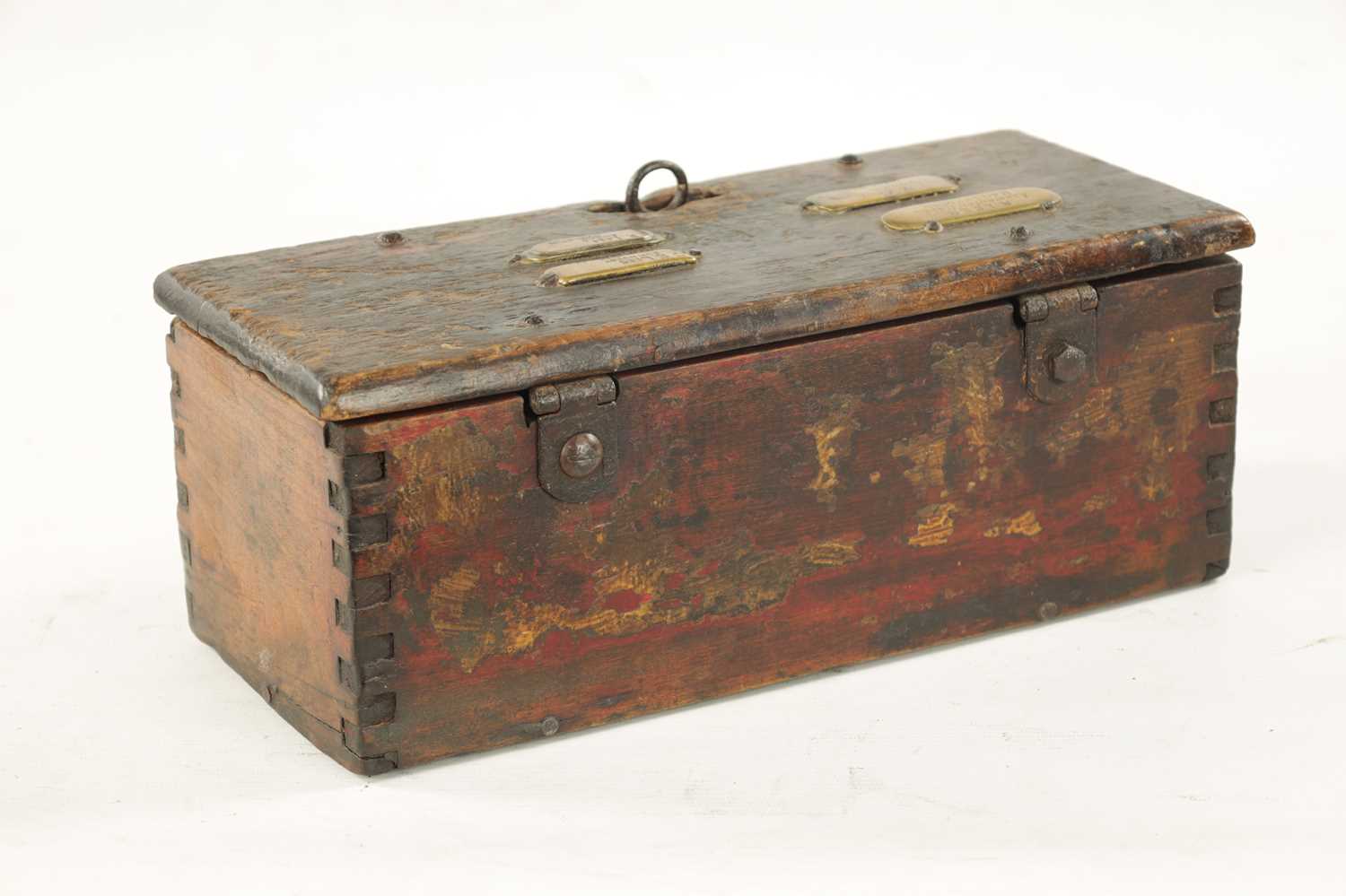 A 19TH CENTURY PAINTED PINE RENT COLLECTOR'S BOX - Image 6 of 8