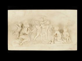 A LATE 19TH CENTURY CAST COMPOSITE WHITE MARBLE CLASSICAL PLAQUE BY J. P. MYERS DATED 1882
