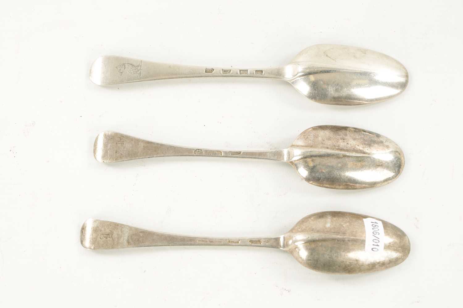 THREE QUEEN ANNE SILVER RATTAIL TABLESPOONS - Image 3 of 9