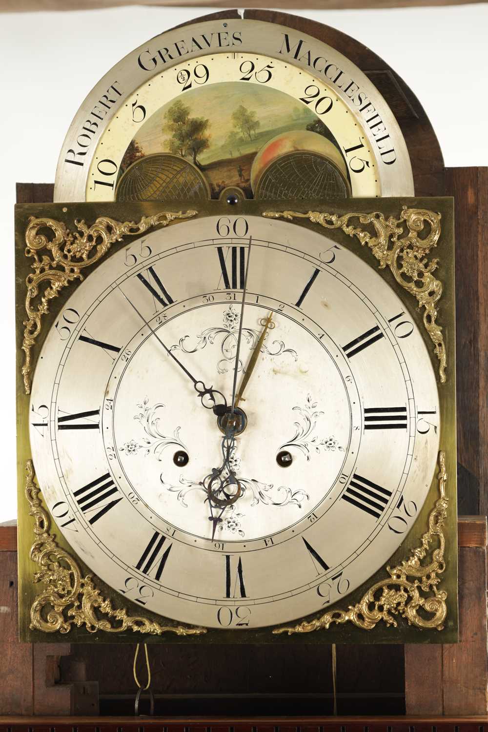 ROBERT GREAVES, MACCLESFIELD. A GEORGE III FIGURED MAHOGANY EIGHT DAY LONGCASE CLOCK - Image 7 of 19