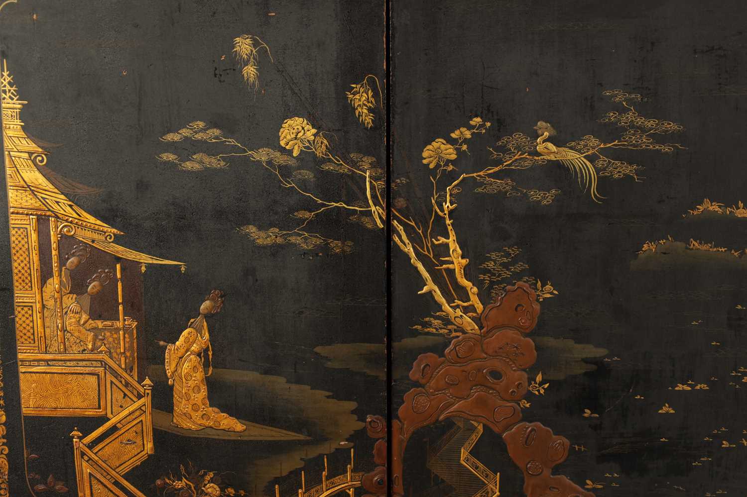 AN ENGLISH REGENCY CHINOISERIE DECORATED LACQUERWORK CABINET ON STAND - Image 2 of 9