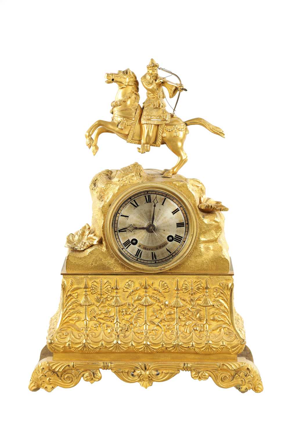 H. MARC. A PARIS. A MID 19TH CENTURY FRENCH ORMOLU MANTEL CLOCK