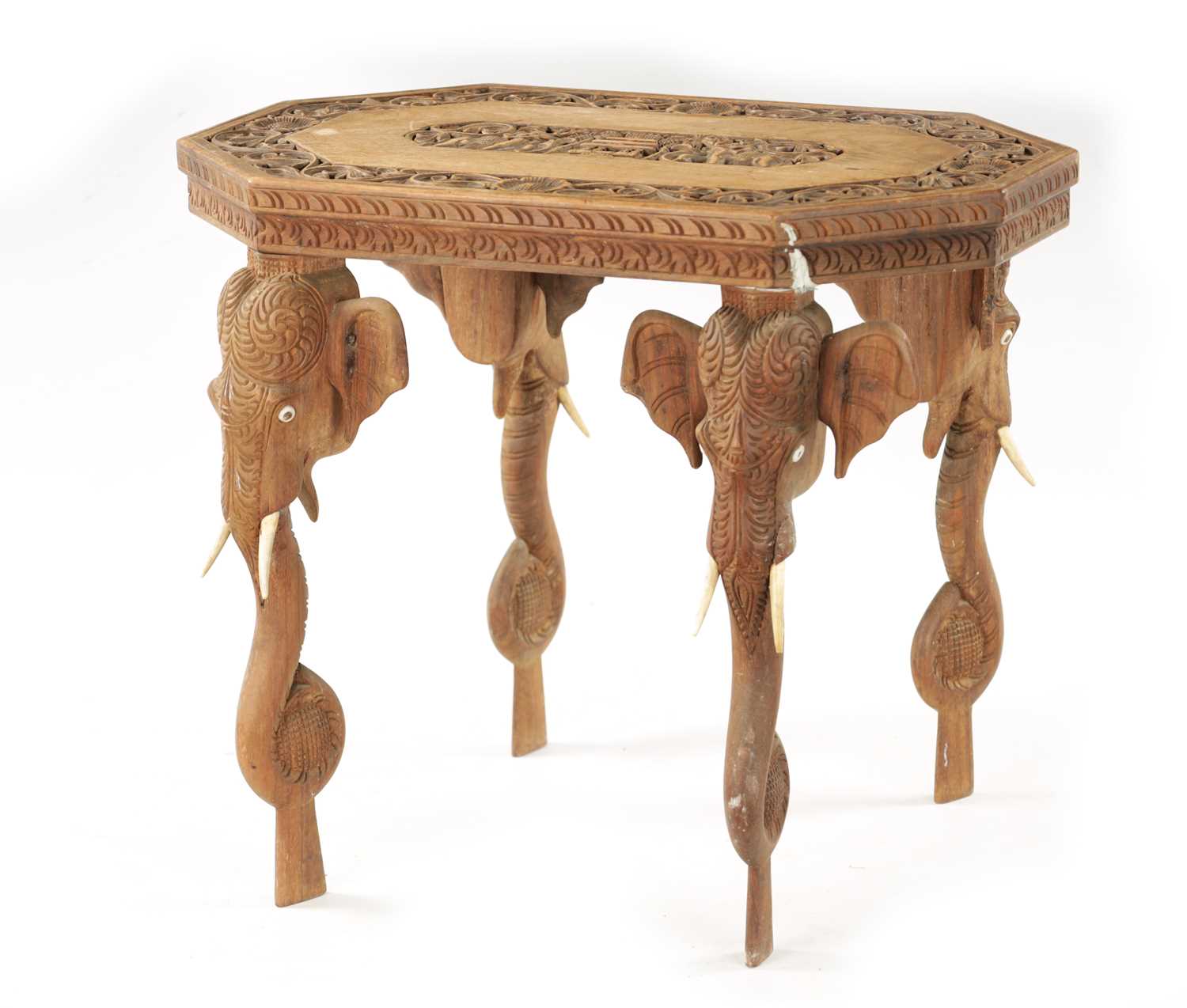 A 19TH CENTURY CARVED HARDWOOD INDIAN OCCASIONAL TABLE