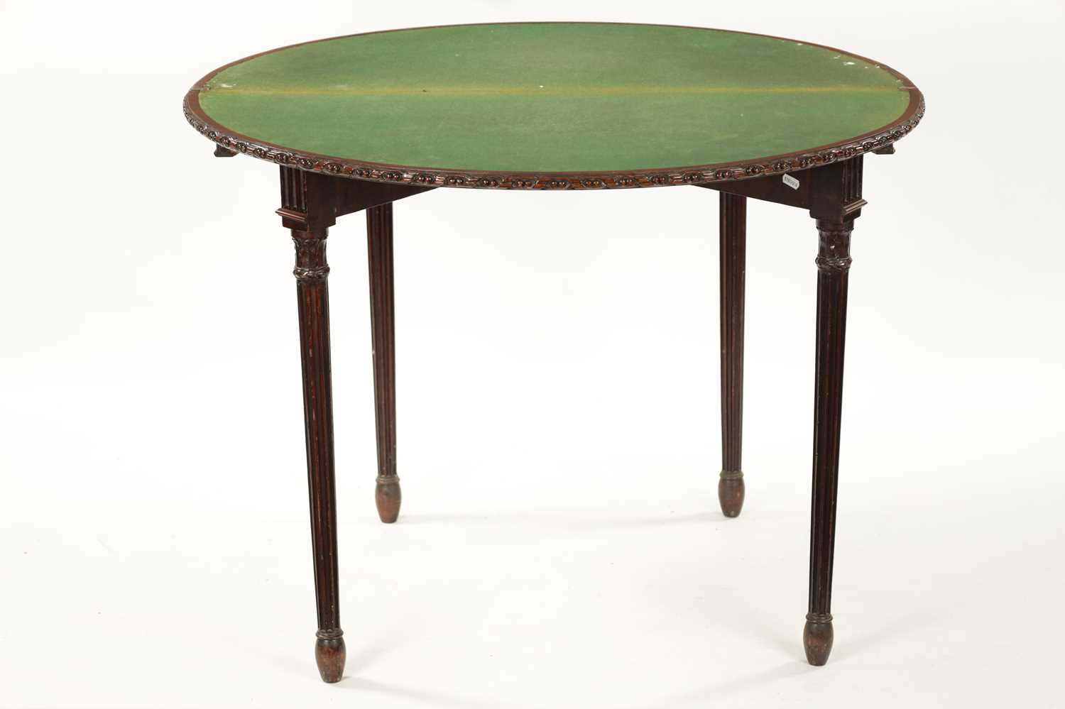 A GEORGE III MAHOGANY DEMI LUNE CARD TABLE IN THE MANNER OF ROBERT ADAM - Image 9 of 9