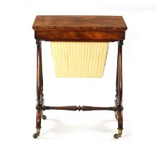 A GOOD GEORGE IV FIGURED ROSEWOOD WORK TABLE OF FINE PROPORTIONS