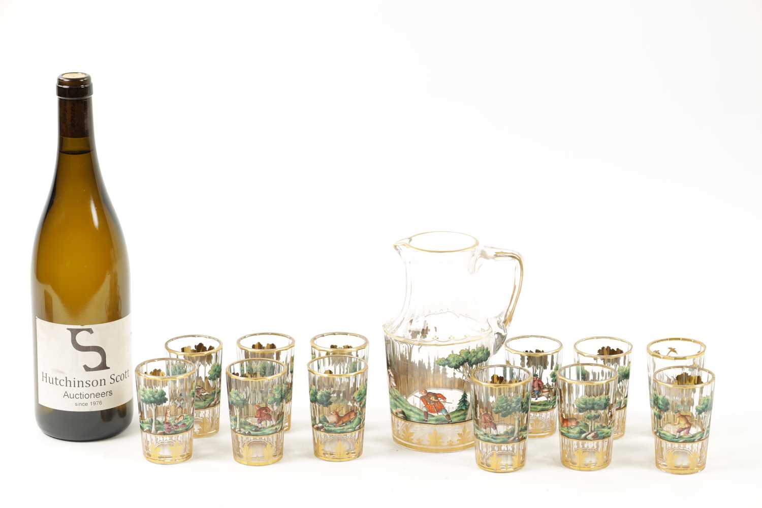 A LATE 19TH CENTURY BOHEMIAN GLASS AND ENAMEL DRINKS SET - Image 8 of 11
