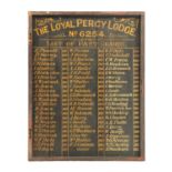 A 19TH CENTURY MASONIC SIGN “THE LOYAL PERCY LODGE, NO. 6254”