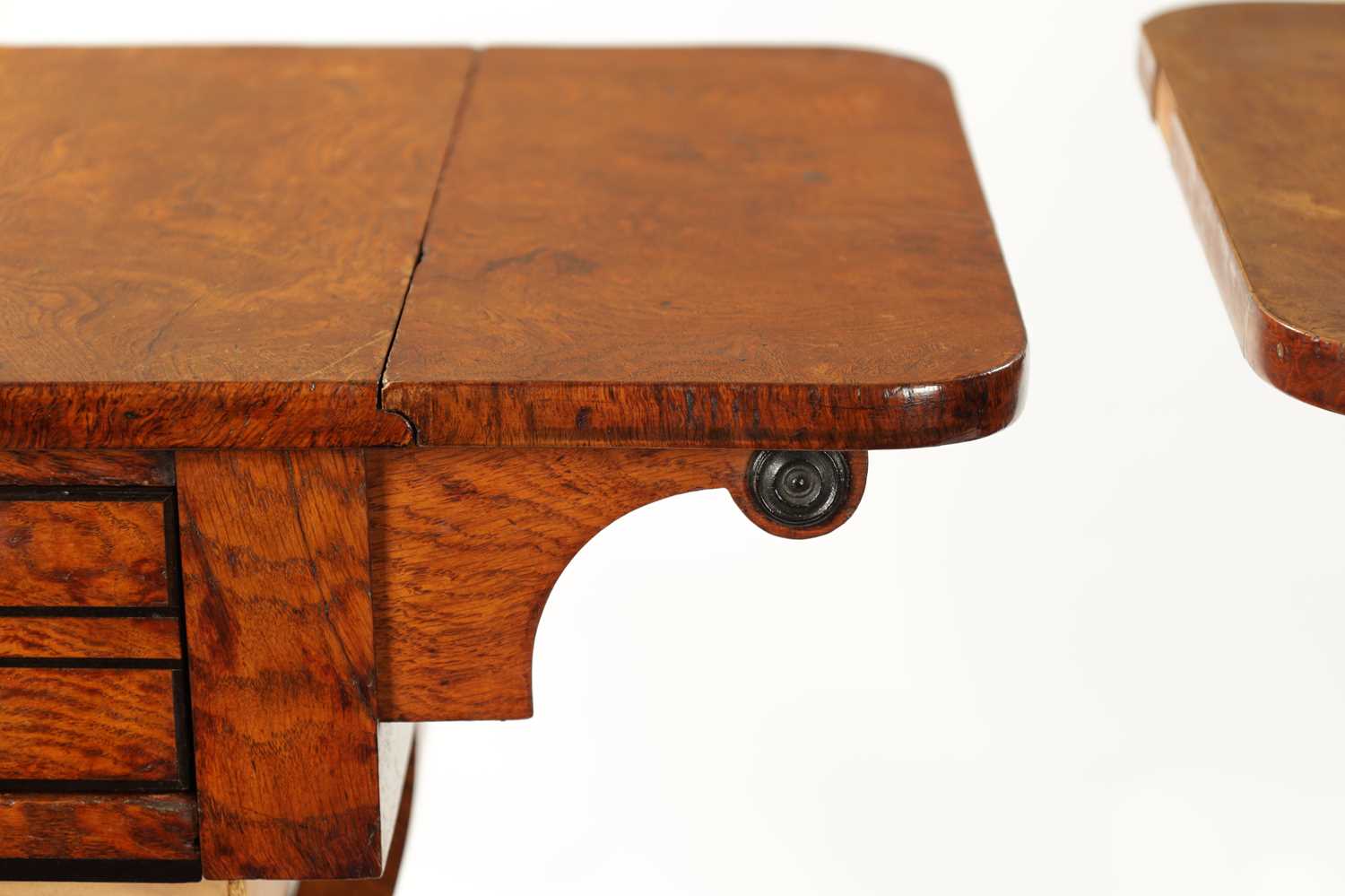A RARE MATCHED PAIR OF REGENCY BURR ELM WORK TABLES - Image 8 of 11