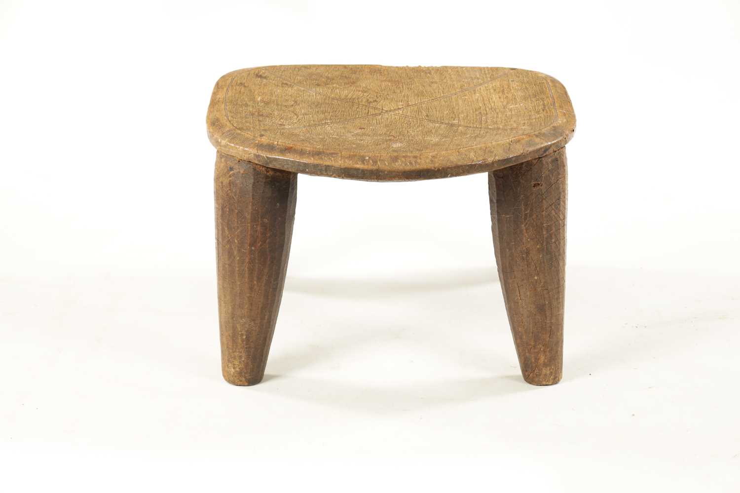 AN ANTIQUE NATIVE HARDWOOD FOUR-LEG STOOL - Image 3 of 5