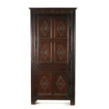 A RARE LATE 17TH CENTURY JOINED OAK WESTMORLAND TALL TWO DOOR SIDE CABINET