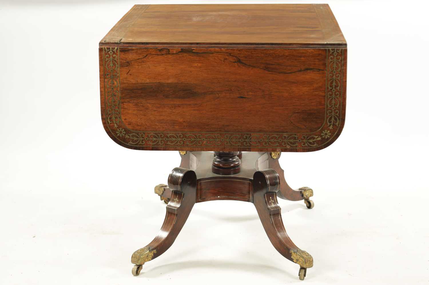 A REGENCY FIGURED ROSEWOOD BRASS INLAID SOFA TABLE - Image 7 of 16