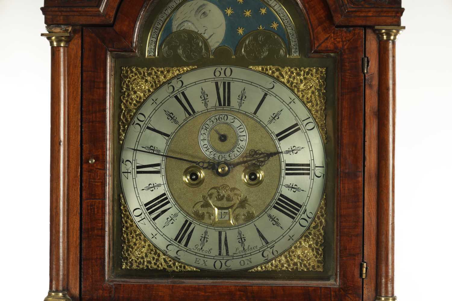 JACOB LOVELACE, EXON. A GEORGE II BURR WALNUT LONGCASE CLOCK - Bild 3 aus 10