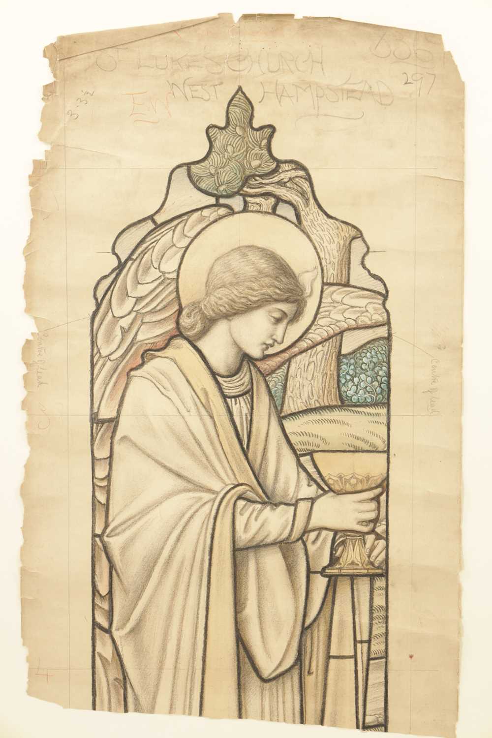 A LATE 19TH CENTURY PRE-RAPHAELITE ORIGINAL DRAWING FOR A STAINED GLASS WINDOW IN THE MANNER OF SIR - Image 3 of 5