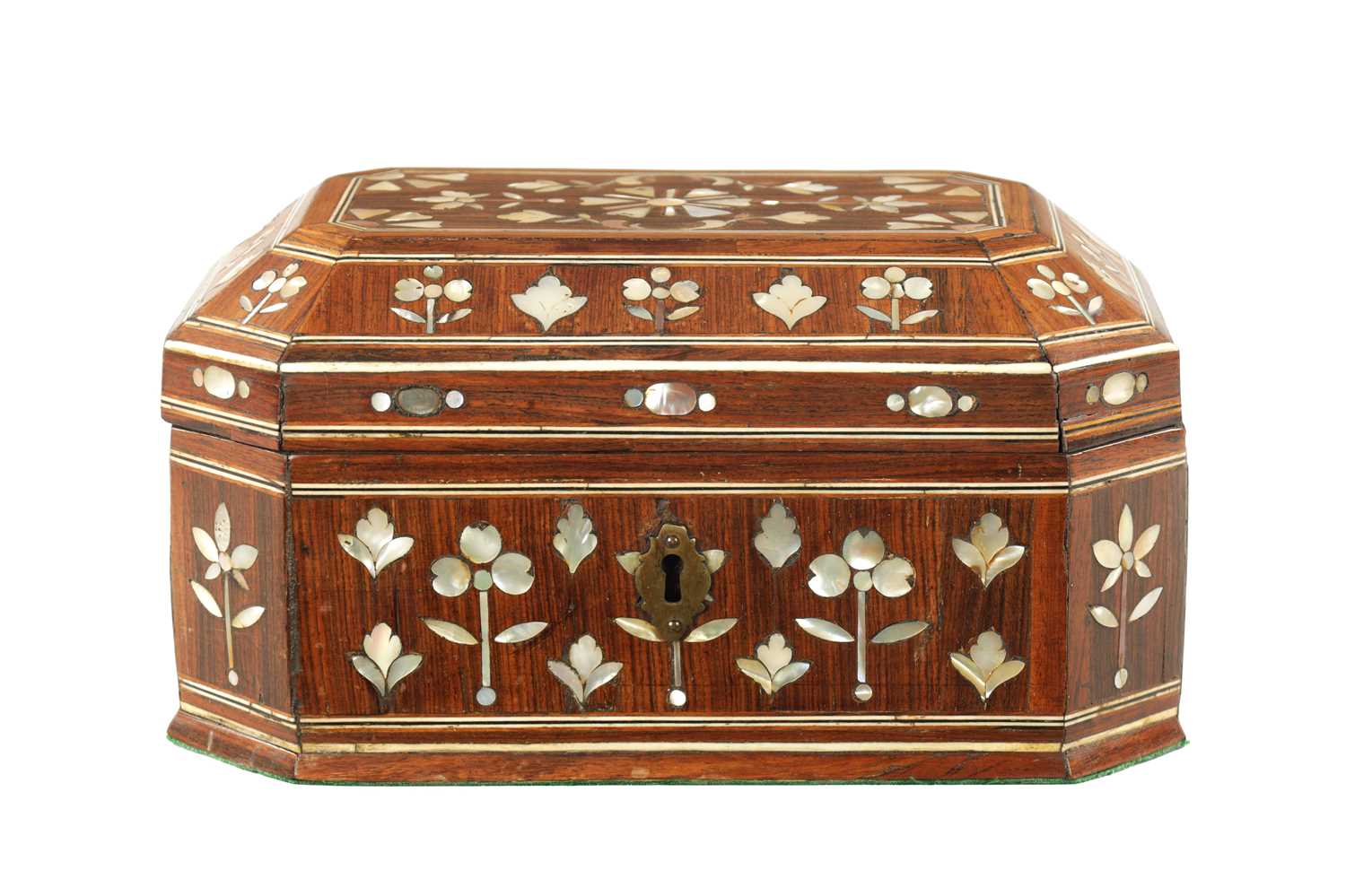 AN EARLY 18TH CENTURY SOUTH AMERICAN MOTHER OF PEARL INLAID BOX