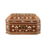 AN EARLY 18TH CENTURY SOUTH AMERICAN MOTHER OF PEARL INLAID BOX