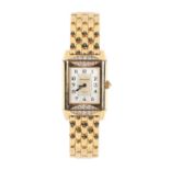 A LADIES JAEGER LE-COUTRE DIAMOND SET 18CT ROSE GOLD DUEL DIAL REVERSO WRISTWATCH